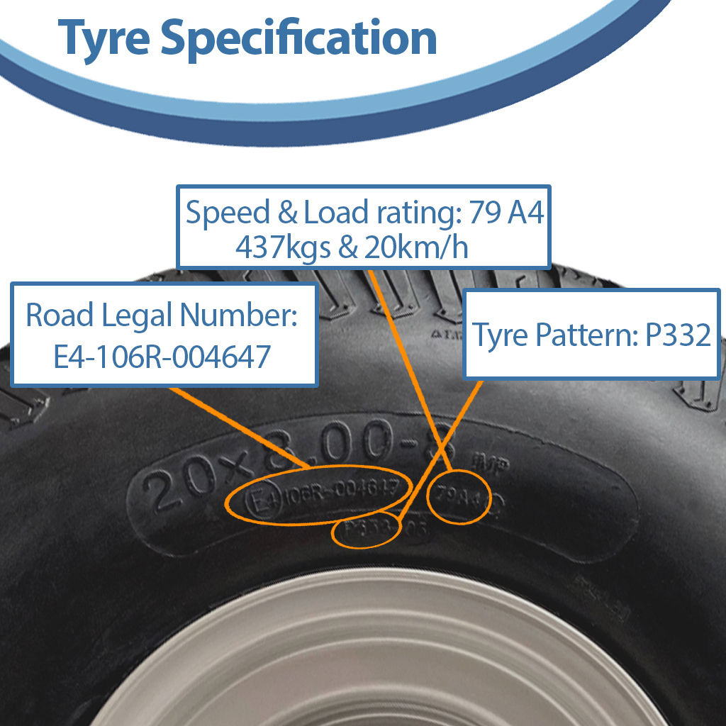 20x8.00-8 grass tyre on rim 4/4" specification