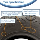 24x8.00-12 (205/75-12) 8ply OBOR Mudsling ATV Tyre TL, 16psi, 55J, 217kg specification