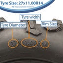 27x11.00R14 (275/60R14) 8ply OBOR Outslope Tyre TL, 24psi, 79J, 437kg size with text