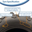 27x11.00R14 (275/60R14) 8ply OBOR Outslope Tyre TL, 24psi, 79J, 437kg specification