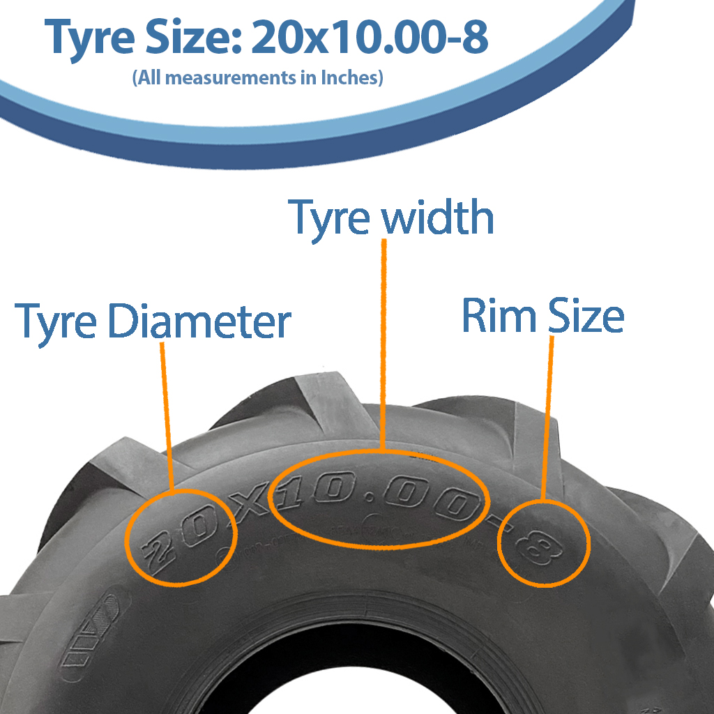 20x10.00-8 4pr Journey P328 Open centre tyre size with text
