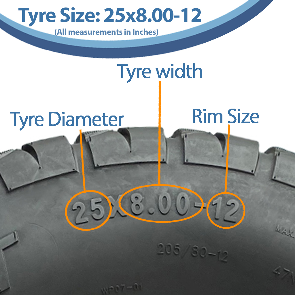 25x8.00-12 (205/80-12) 6ply OBOR Beast Tyre size with text
