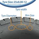 25x8.00-12 (205/80-12) 6ply OBOR Beast Tyre size with text