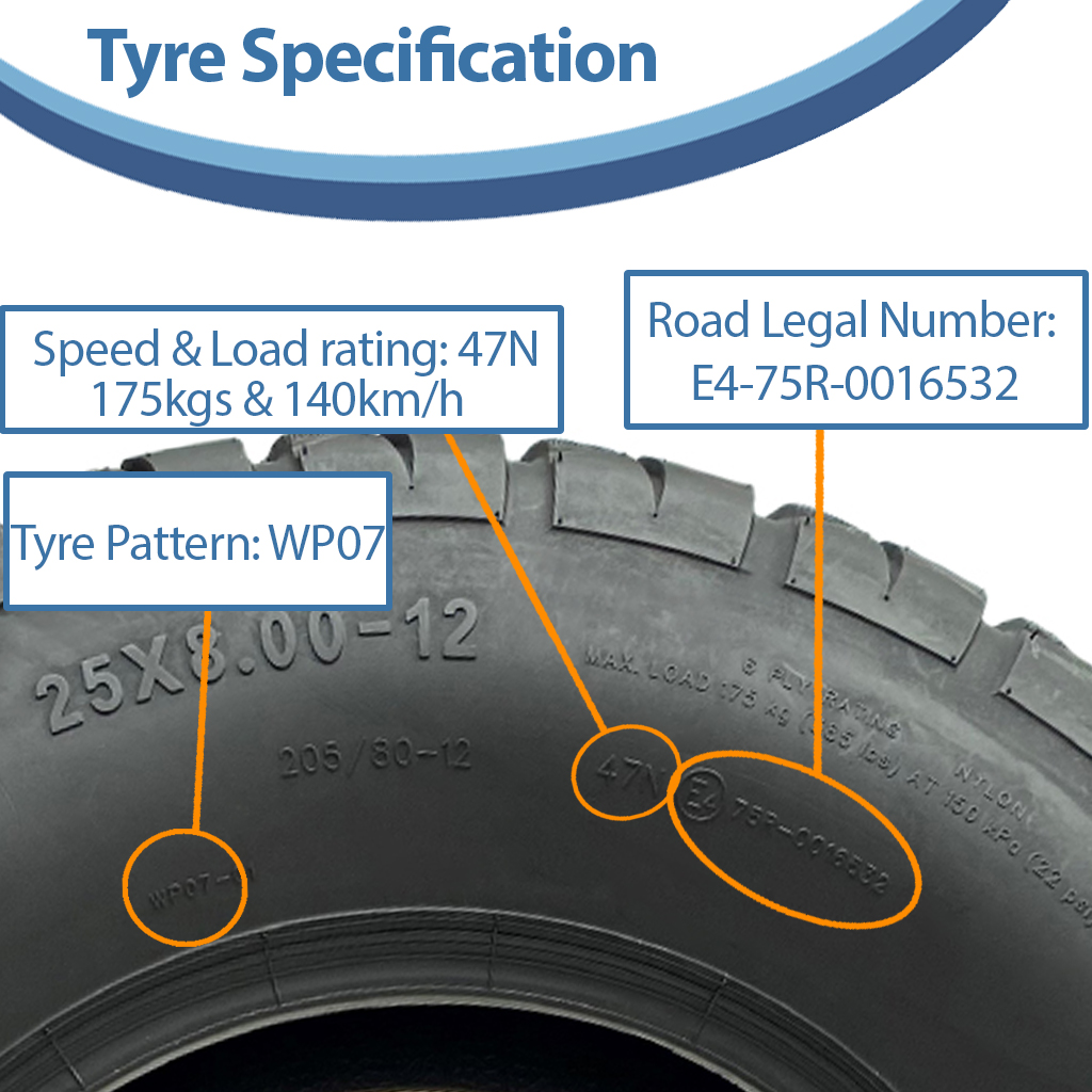 25x8.00-12 (205/80-12) 6ply OBOR Beast Tyre specification
