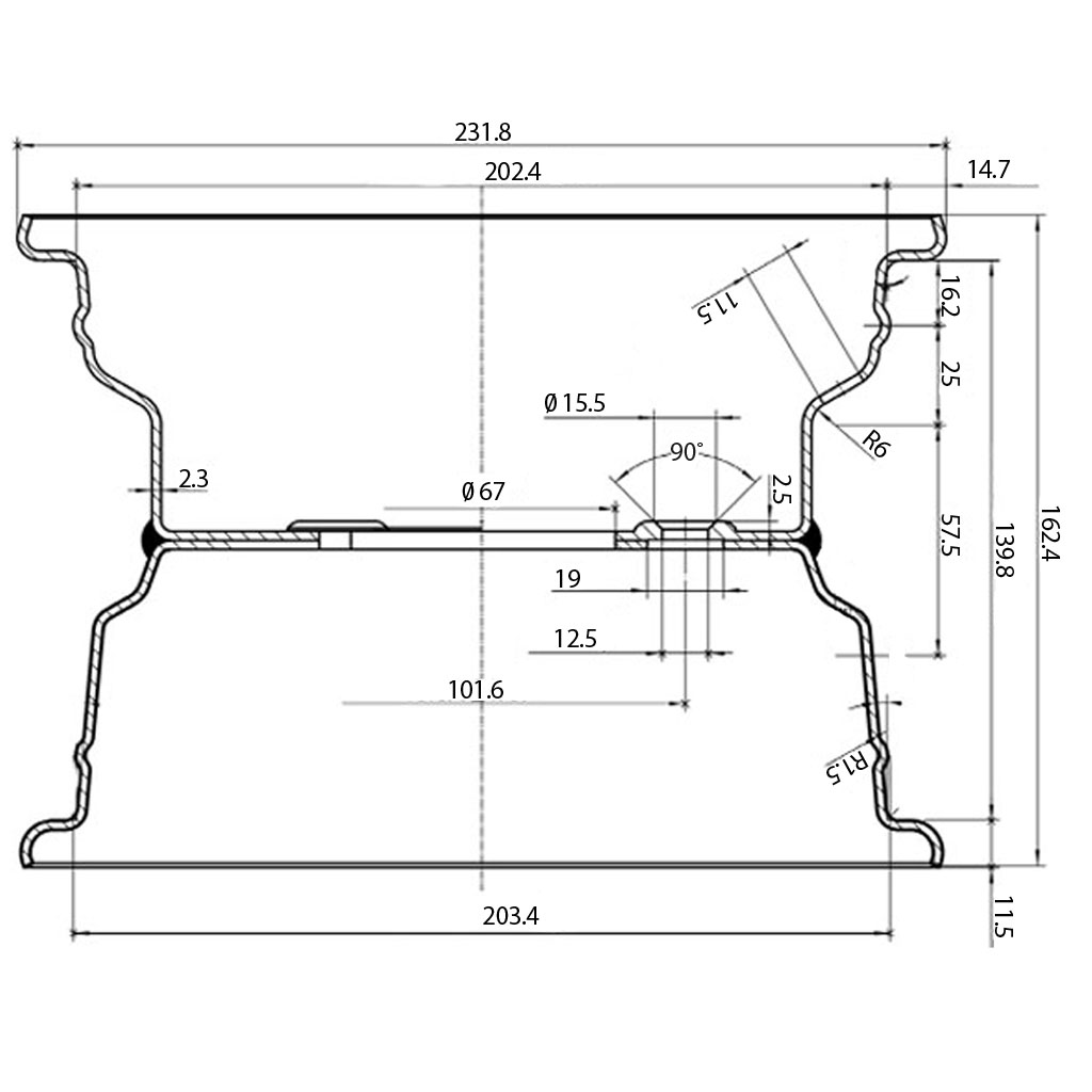 5.50x8" 4/101.6/67 silver wheel rim drawing with dimensions
