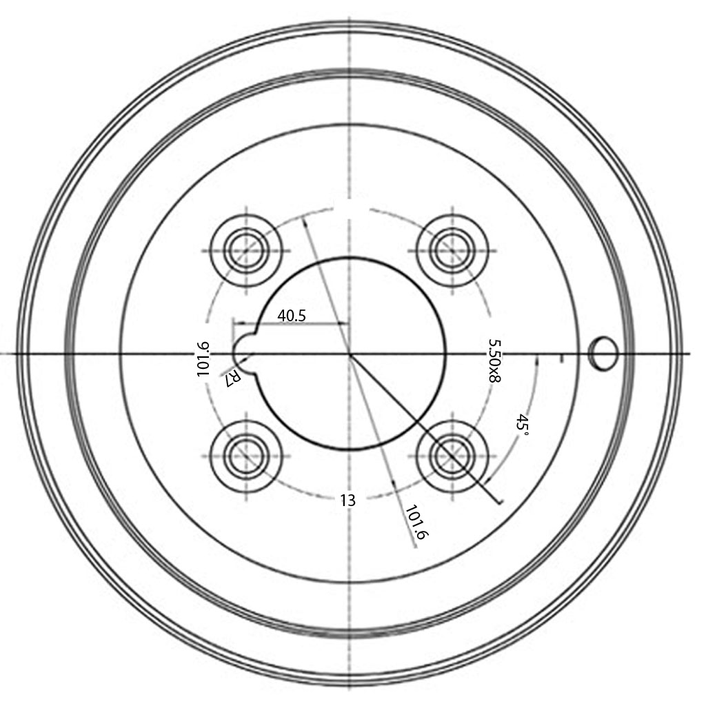 5.50x8" 4/101.6/67 silver wheel rim drawing plan view