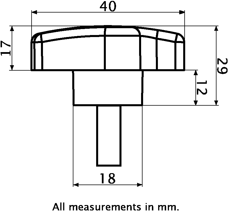 M8x30 thermoplastic lobe knob (Stainless thread) - Dimensions
