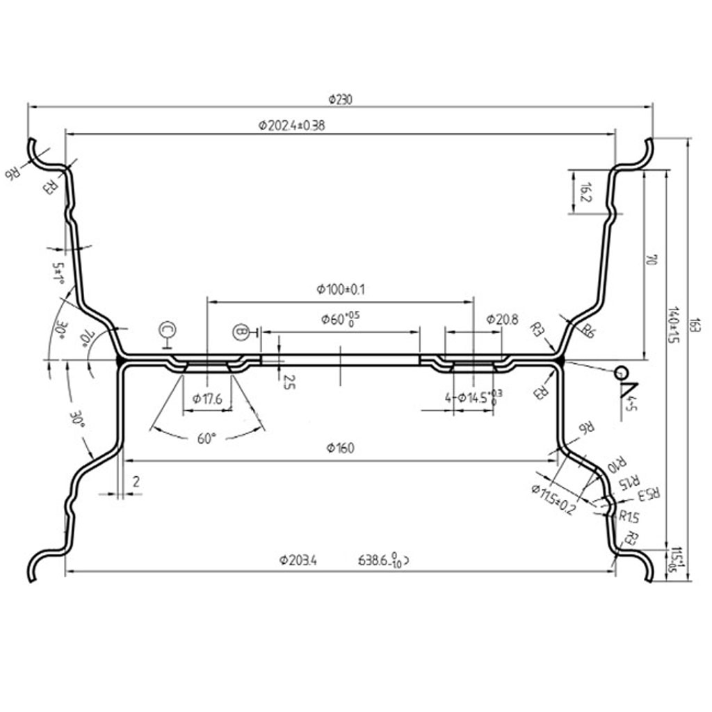 5.50x8 4/100/60 silver wheel rim drawing with dimensions
