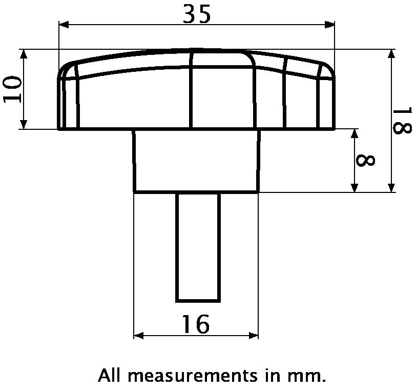 M6x30 thermoplastic wing knob (Zinc thread) - Dimensions