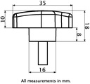M6x30 thermoplastic wing knob (Zinc thread) - Dimensions
