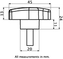 M8x20 thermoplastic wing knob (Zinc thread) - Dimensions