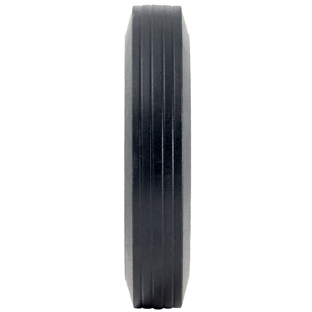 250mm black rubber on red polypropylene centre 25.4mm (1") bore hub length 51mm plain bearing 250kg pattern
