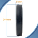 250mm black rubber on red polypropylene centre 25.4mm (1") bore hub length 51mm plain bearing 250kg pattern with dimensions
