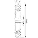 250mm black rubber on red polypropylene centre 25.4mm (1") bore hub length 51mm plain bearing 250kg drawing with dimensions