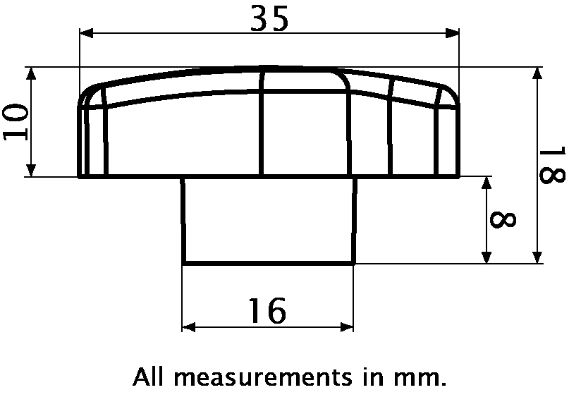 M6 female thermoplastic wing knob (Brass insert) - Dimensions