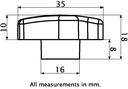 M6 female thermoplastic wing knob (Brass insert) - Dimensions