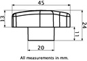 M10 female thermoplastic wing knob (Brass insert) - Dimensions