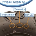 27x9.00-12 (225/80-12) 8ply OBOR Cypress Tyre TL, 20psi, 71J, 345kg size with text