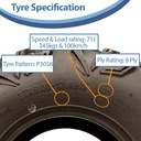 27x9.00-12 (225/80-12) 8ply OBOR Cypress Tyre TL, 20psi, 71J, 345kg specification