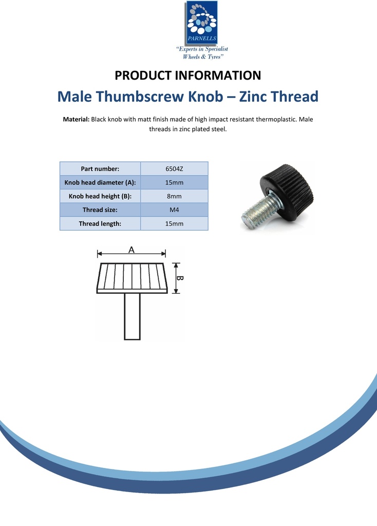 M4x15 thermoplastic thumbscrew knob (zinc thread) - Spec sheet