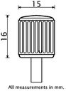 M6x15 thermoplastic thumbscrew knob (zinc thread) - Dimensions