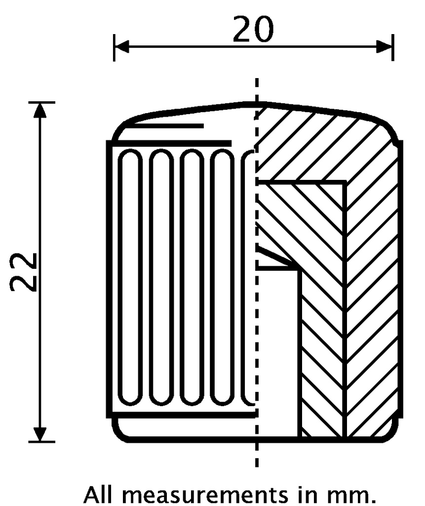 M6 female thermoplastic thumbscrew knob - Dimensions