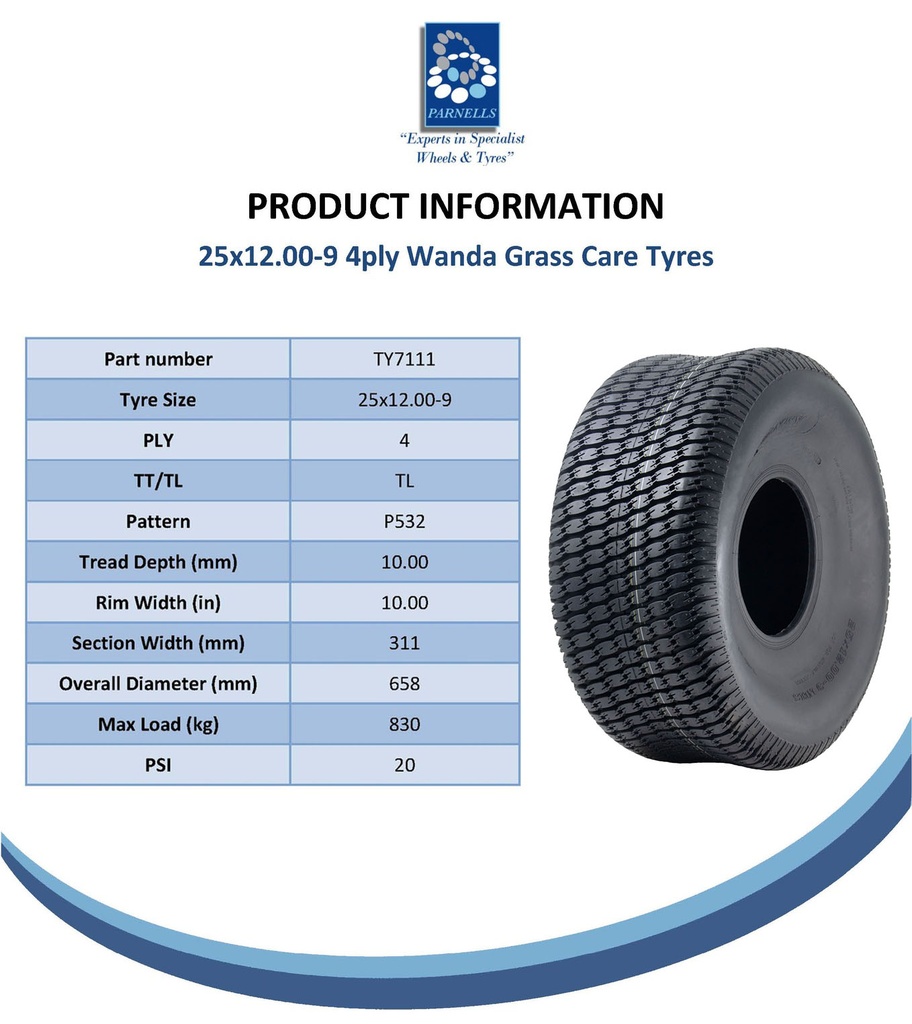 25x12.00-9 4pr Journey P532 grass tyre spec sheet