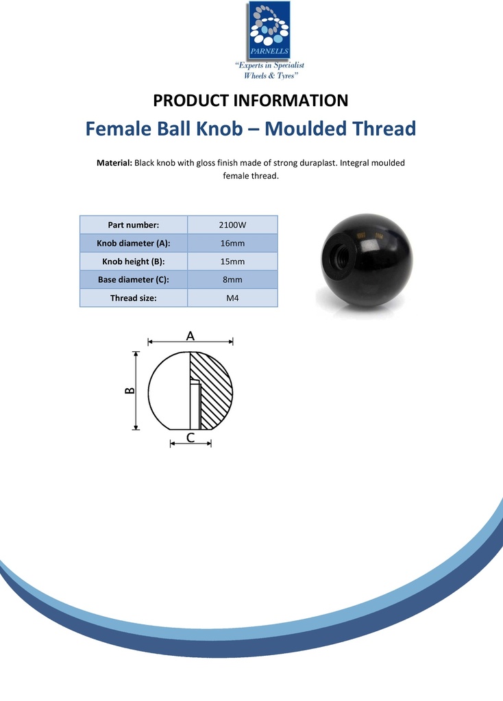 M4 Duroplast female threaded ball knob - Spec sheet