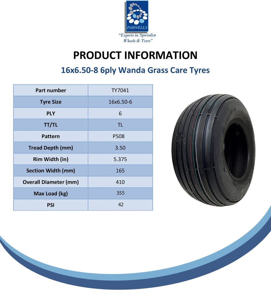 16x6.50-8 6pr Journey P508 rib tyre spec sheet