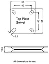 Double swivel plate 57x57mm 50kg - Dimensions