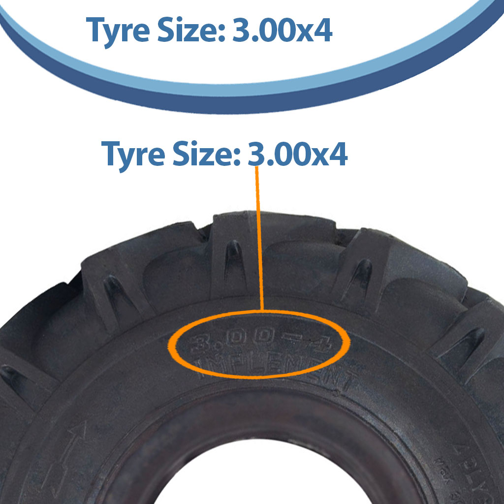 3.00x4 4ply Budget open centre tyre size with text
