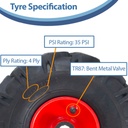 3.00x4 open centre tyre on steel 25mm RB rim specification