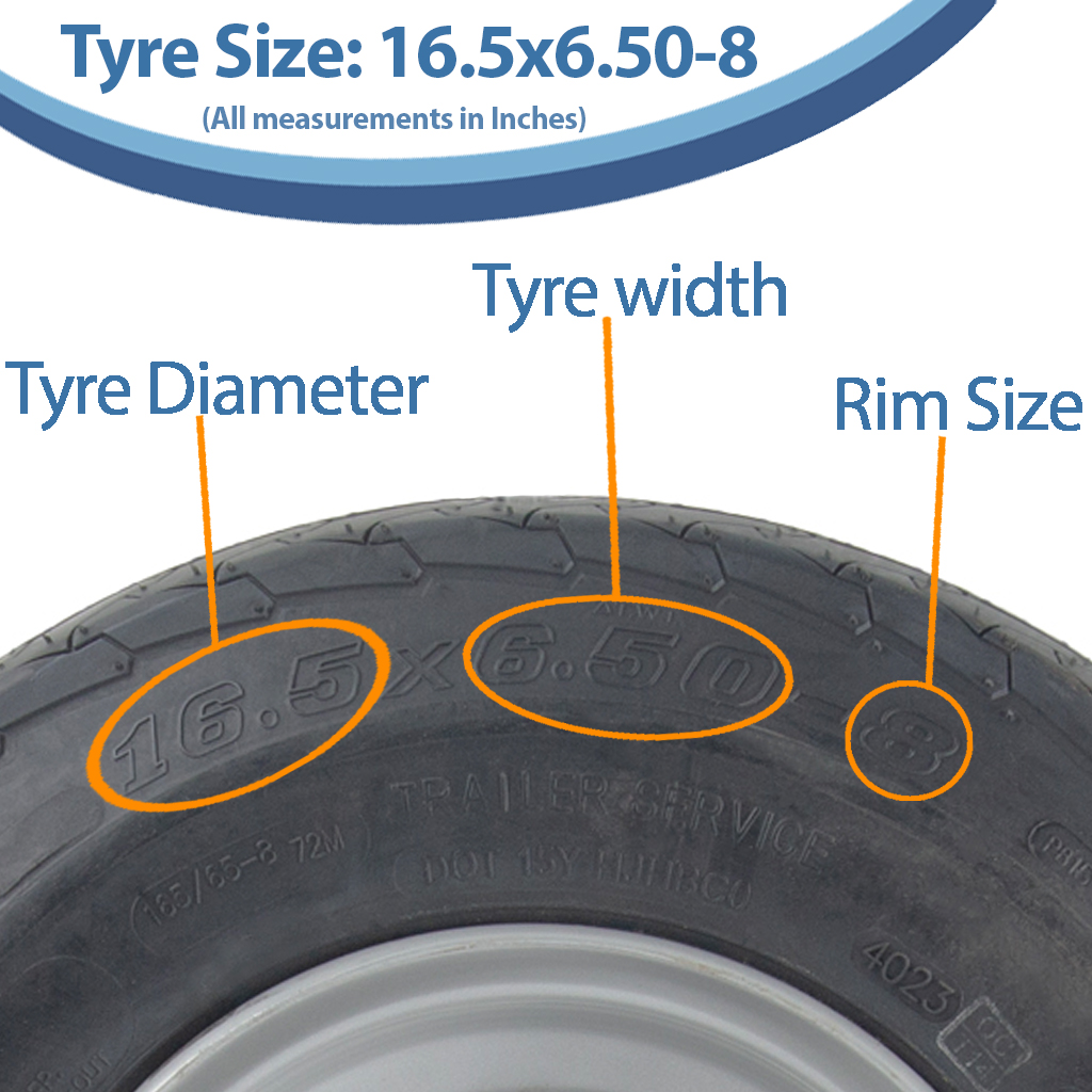 16.5x6.50-8 6ply trailer wheel & tyre assembly 4/100/60 size with text