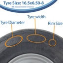 16.5x6.50-8 6ply trailer wheel & tyre assembly 4/100/60 size with text