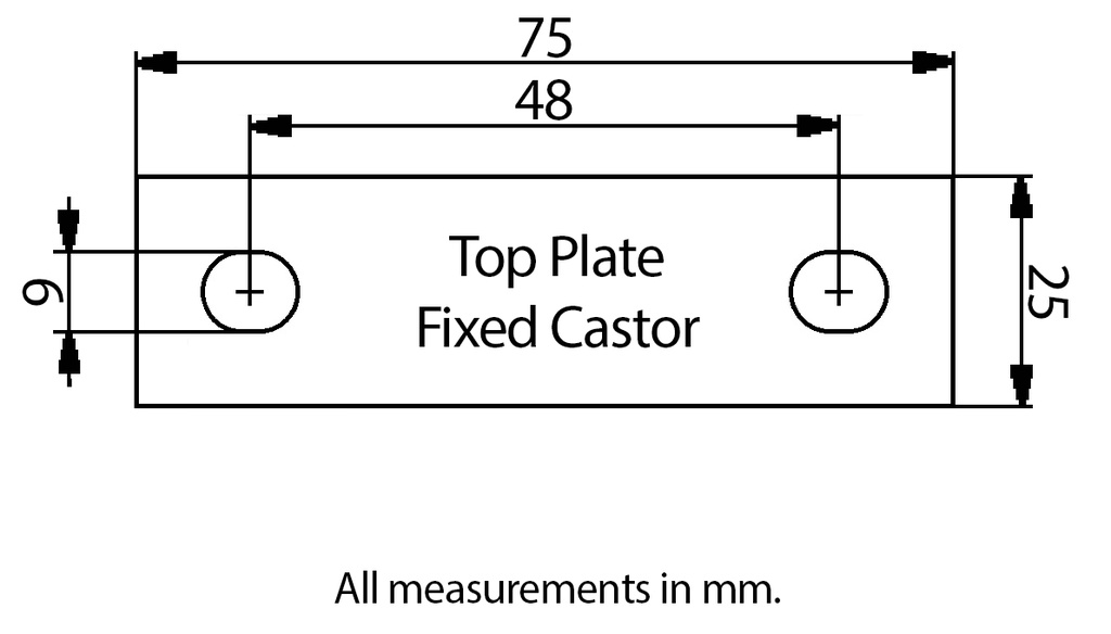 50mm Round groove wheel in fixed bracket - Top plate dimensions