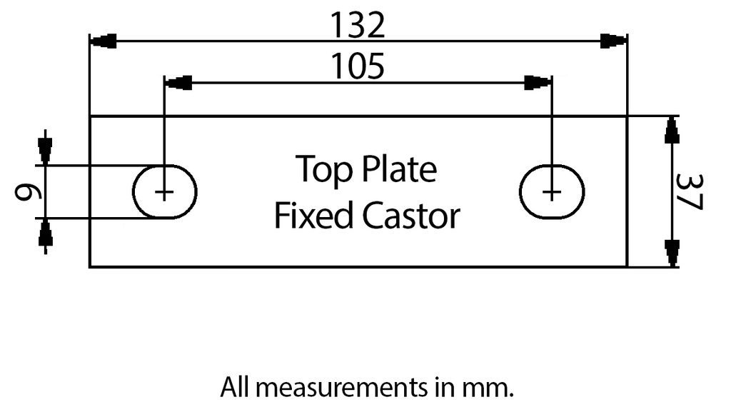 100mm Round groove wheel in fixed bracket - Top plate dimensions