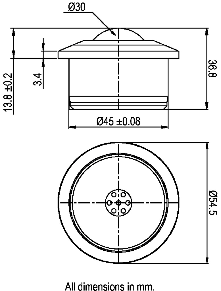 Ball Transfer Unit Heavy Duty 800 Series Carbon Chrome Load Ball Diameter 30mm - Dimensions
