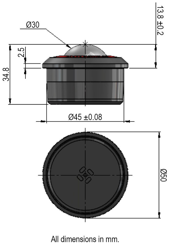 Ball Transfer Unit Heavy Duty 800 Series Stainless Steel Load Ball Diameter 30mm - Dimensions