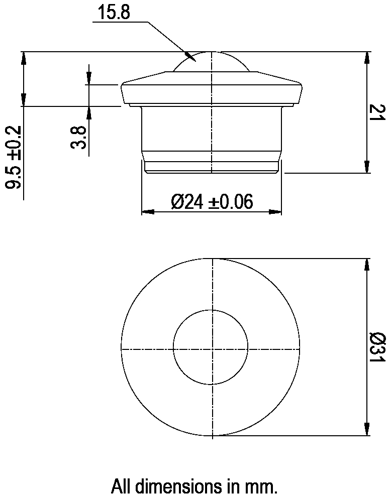 Ball Transfer Unit Heavy Duty 800 Series Carbon Chrome Load Ball Diameter 15.8mm - Dimensions