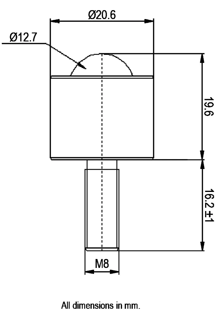 Ball Transfer Unit Hevi-Load Series Carbon Chrome Load Ball Diameter 12.7mm - Dimensions