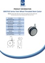 GRX7522 Series 2x75mm light grey twin wheel swivel threaded stem M10x15mm castor with dark grey polyurethane tread on light grey nylon centre wheels 75kg - Spec sheet