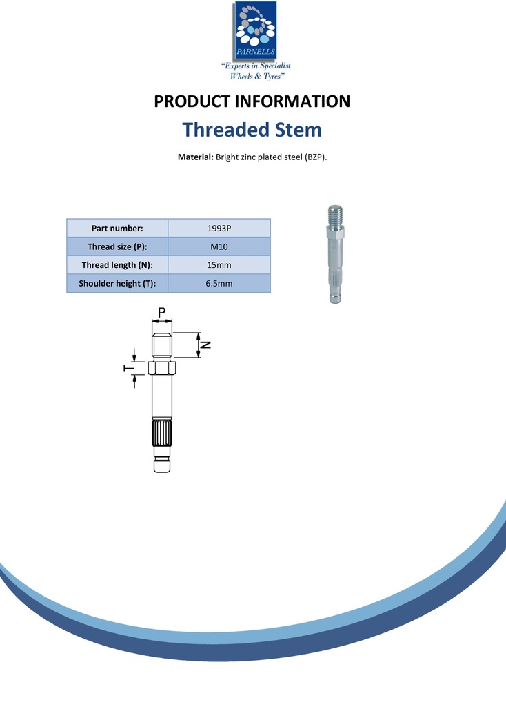 M10x15 threaded stem for twin wheel castor with total lock (Splined) - Spec sheet