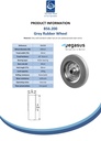 B56.200 Wheel series 200mm grey rubber on zinc plated steel centre 20mm bore hub length 60mm roller bearing 205kg - Spec sheet