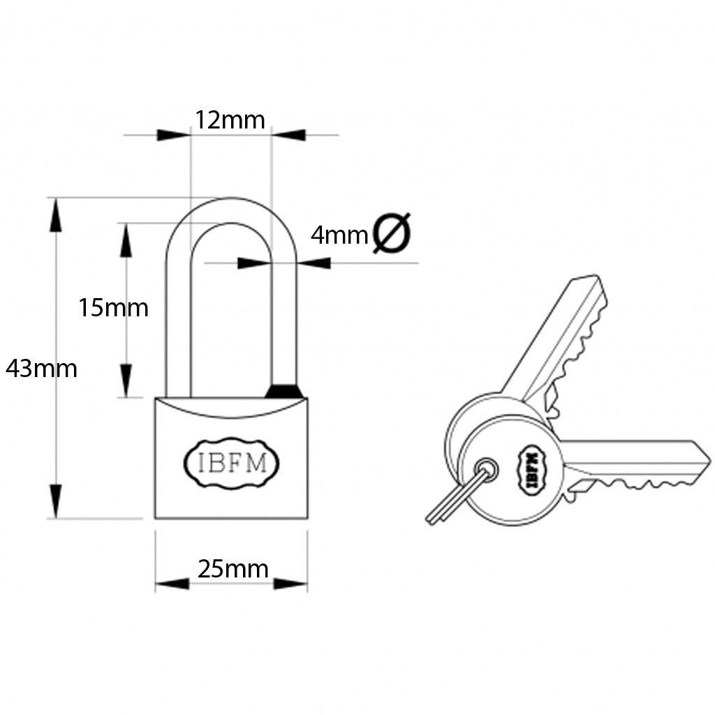 Padlock to suit 153 cam lock Drawing with Dimensions