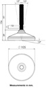 M16x100 Stainless levelling foot 105mm stainless base with anti-vibration rubber pad 2200kg AISI 304/A2 - Dimensions