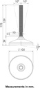 M16x150 Stainless levelling foot 105mm stainless base with anti-vibration rubber pad 2200kg AISI 304/A2 - Dimensions