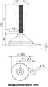 M16x100 Stainless levelling foot 80mm stainless base with anti-vibration rubber pad & fixing tab AISI 304/A2 - Dimensions