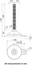 M16x150 Stainless levelling foot 80mm stainless base with anti-vibration rubber pad & fixing tab 1500kg AISI 304/A2 - Dimensions