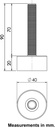 M12x70 Stainless levelling foot on 40mm soft black rubber base 60 shore 65kg AISI 304/A2 - Dimensions
