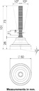 M10x70 Stainless levelling foot 50mm plastic base 350kg AISI 304/A2 - Dimensions